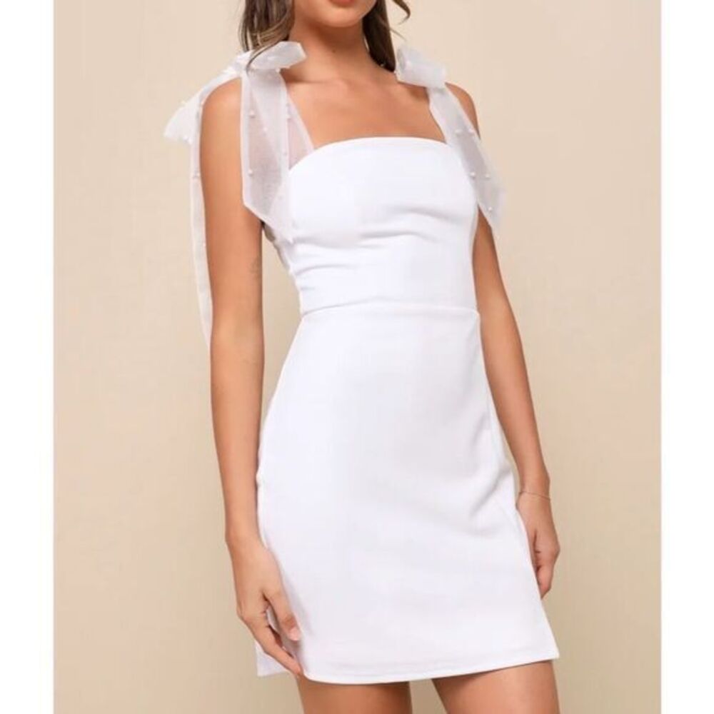 NWT Lulus Women's Beaming Perfection White Pearl‎ Organza Tie-Strap Mini Dress S